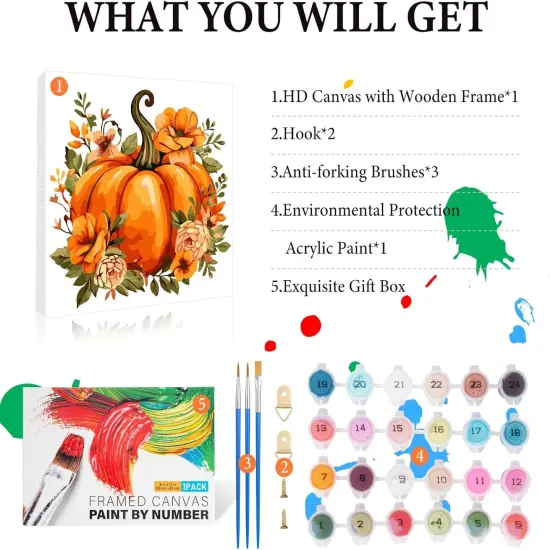 Pumpkin Framed Paint by Numbers Kit - 10x10 inch {4}