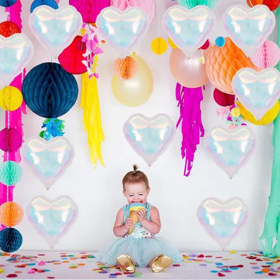 12Pcs 18Inch Iridescent Heart Shaped Foil Helium Polyester(Iridescent) {5}