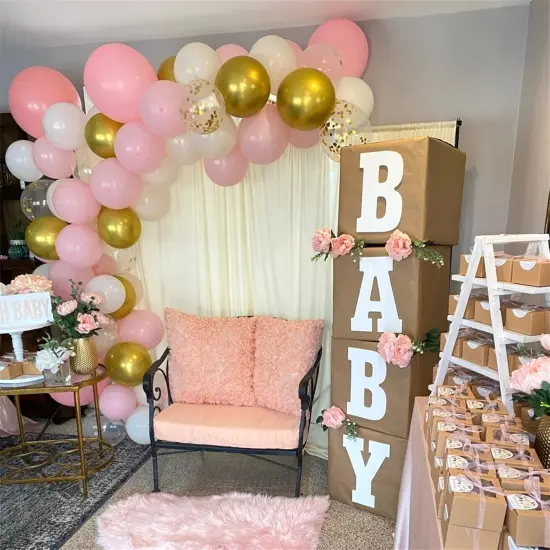 2 Inch Pastel Pink Pearl White Metallic Chrome Gold Confetti Latex Balloons(Pink White Gold) {5}