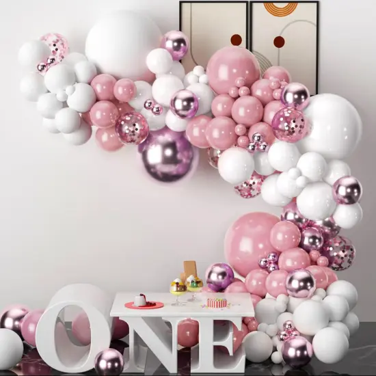 Pink White Balloons Garland Arch Kit (104p-pink White) {4}
