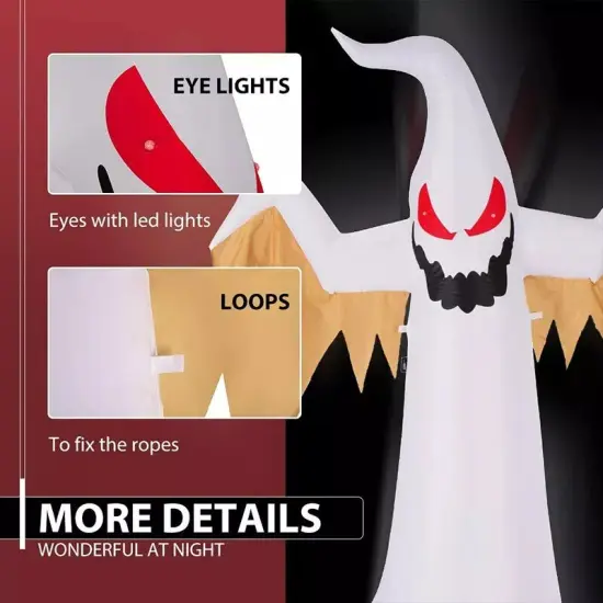 8ft Halloween Inflatable Blow up White Ghost Red Rotating Led Lights Lawn Deco {2}