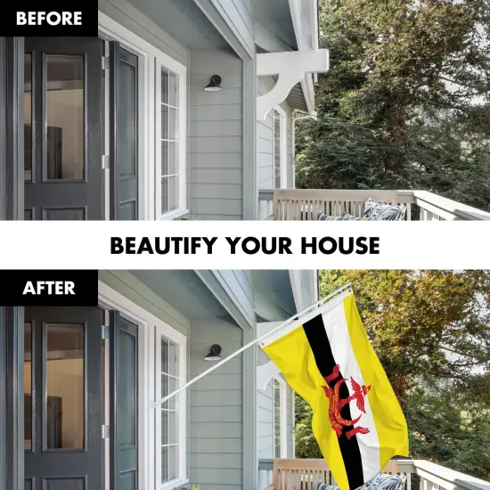 G128 Combo Pack: 6 Ft Tangle Free Aluminum Spinning Flagpole (White) & Brunei Bruneian Flag 3x5 Ft, LiteWeave Pro Series Printed 150D Polyester | Pole with Flag Included {3}