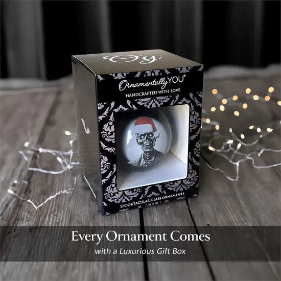 Zombie Christmas Spooky Portrait Glass Ornament, Black Horror Halloween Tree Decoration {2}