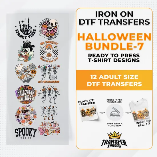 Iron on DTF Transfer Halloween Bundle 7 - 12 Best Seller T-shirt Designs Ready To Press {1}