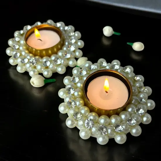 Pearl Tealight Candle Holder Festival of Light Decorative T-light Holder for Diwali Thanksgiving Hanukkah Christmas Gift Moti Candle Holder for Centerpiece Dining Table Home Decor {4}