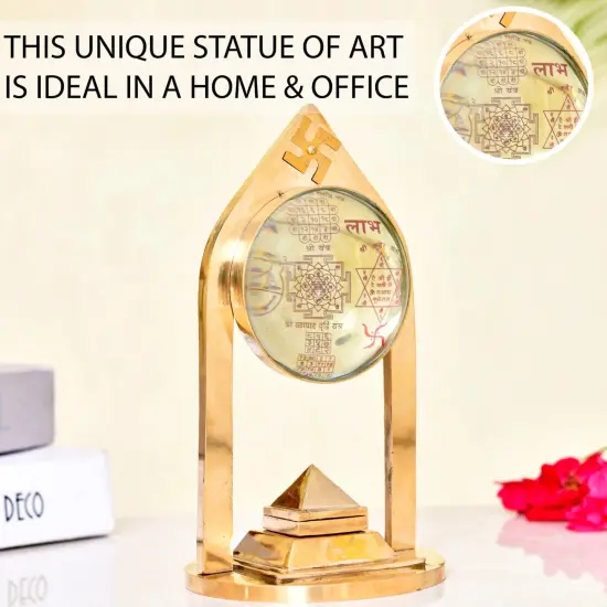Vastu Pillar Pyramid and Shri Yantra with Magnifying Glass 3 Layer Shree Yantra Wish Pyramid for Good Luck Home Office Decor - Perfect for Meditation Spaces (8 x 4 Inch) {6}