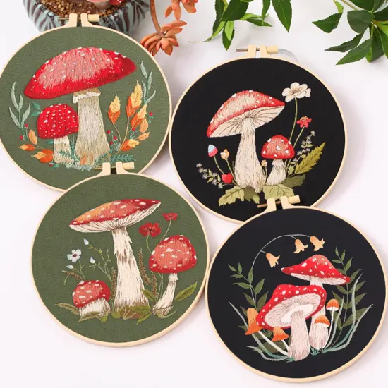 REEWISLY 4 Pcs of Embroidery Starter kit with Patterns and Instructions, DIY Adult Beginner Embroidery Kits, Including 2 Plastic Embroidery Rings, 1 Pair of Scissors, Colored Threads and Needles {5}