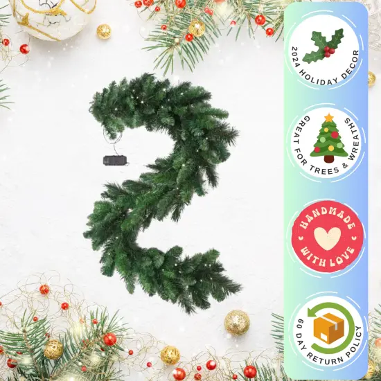 4PC Pre-Lit Christmas Garland 6' Artificial Pine - 120 Tips, 12" Wide with 75 Battery-Powered LED Lights {2}