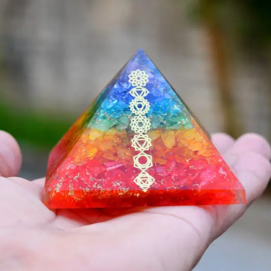 Orgonite Pyramid Seven Chakra Gemstone Orgone Chakra Healing Amethyst Rose Quartz Stone Energy Generator Pyramids for Goodluck Spiritual Healing Meditation Yoga - Office Living Room Decor {7}