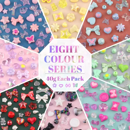 TINKRSTUFF Assorted 400PCS 8 Colors Mixed Acrylic Beads for Bracelet Making, Flower Bow Butterfly GummyBear Aesthetic Bracelet Charms,Cute Beads for Jewelry Making DIY Necklace Keychain Phone Charm {5}