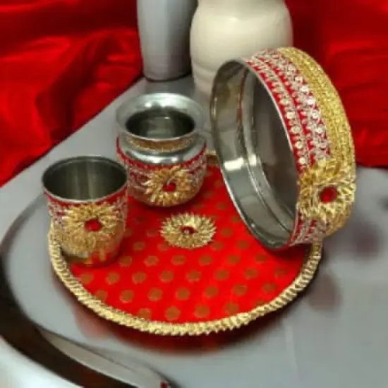 Karvachauth Thali, Karva Chauth Thali, Daughter in Law Gift, Gift for Daughter, Gift for Wife, Karwa Chauth Gift, Karwachoth, Puja Thali Set, Sargi Gift Pink {6}