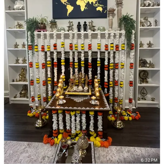 2 Strings Artificial Marigold Flowers Garland Bandhanwar String for Home, Party Door Hanging Diwali Decorations for Day of the Dead Ofrenda Halloween Marygold Traditional Indian Theme Orange {2}