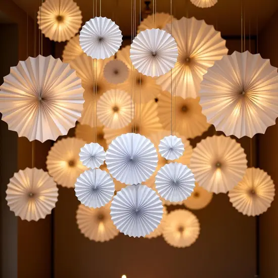 12 Pcs Decoration Hanging Party White Paper Fans Set for Birthday Wedding Graduation Events Accessories(White) {3}