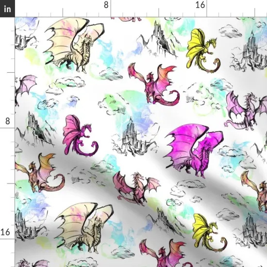 Various Fabrics by the Yard or Fat Quarter Dragon Rainbow Dragons Multi Book Illustration Custom Printed Fabric by Spoonflower {2}