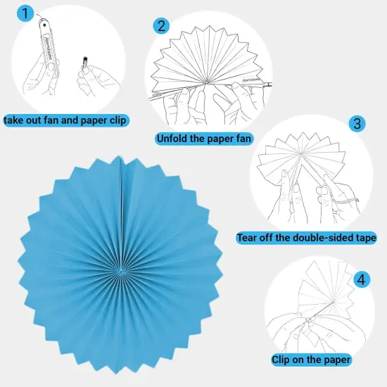 Paper Round Fan Party Decorations, Blue Yellow Hanging Fans for Carnival Circus,Cartoon,Sport, Birthday Party, Baby Shower, Graduation Events,Set of 12(8",10",12",14") {3}