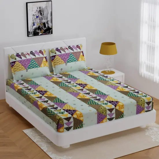 100% Cotton Sheets Indian Ethnic 3-piece Fitted Sheet Set 180 Thread Count 16 Inch Deep Pocket Premium Quality with Soft Pillowcases (king Queen Twin) {1}