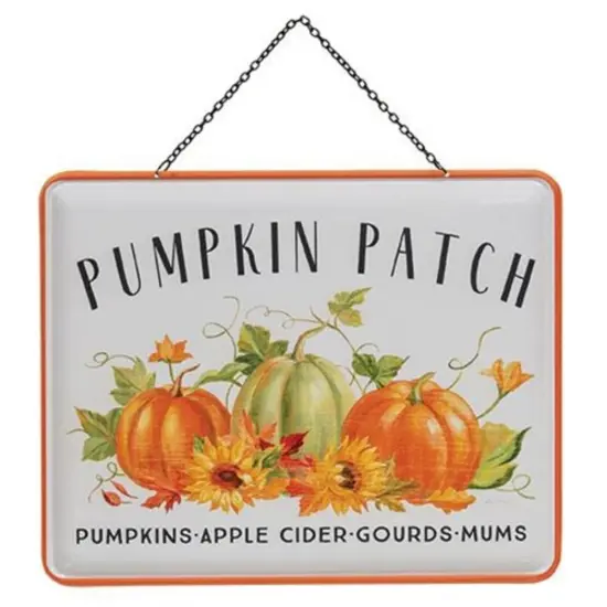 Multi-Color Pumpkin Patch Enamel Hanging Sign with Black Metal Hanger and Fall Pumpkin Design {1}