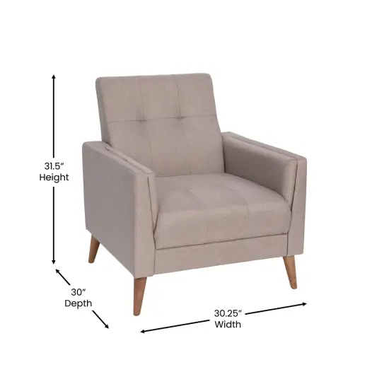 Merrick Lane Randolph Mid-Century Modern Armchair with Tufted Faux Linen Upholstery and Solid Wood Legs Taupe {5}
