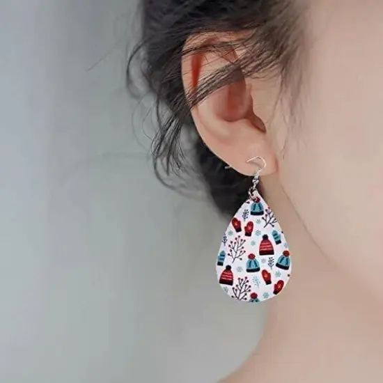 Chic Christmas Tree Elk Teardrop Leather Drop Earrings {4}