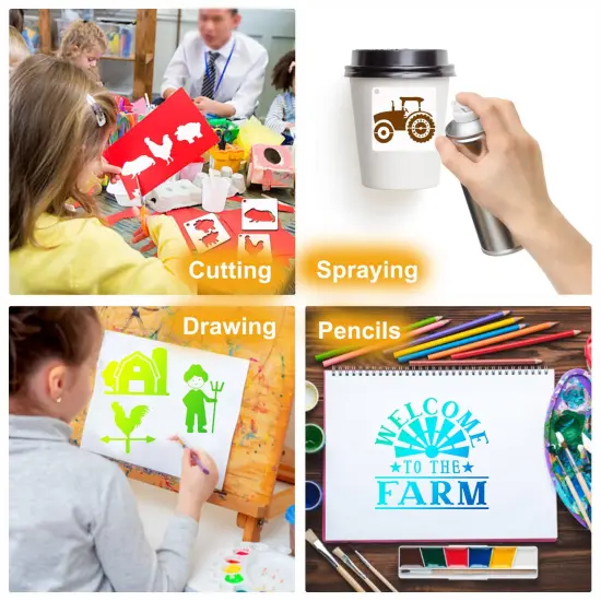 Small Stencils for Painting on Wood Reusable, 3 Inch Reusable Stencil for Craft Ornament Paint Template Stencils for Wall Card Rock Wood Signs Coasters Canvas Home Decor (Farm Animal) {6}