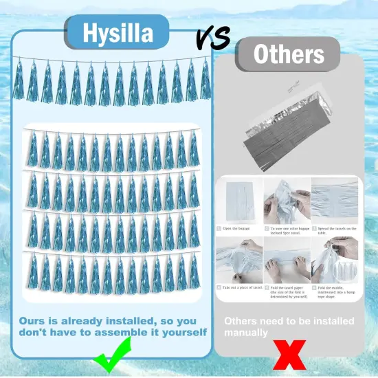 4P Light Blue Foil Fringe Metallic Streamers Banner Tassel Garland {2}