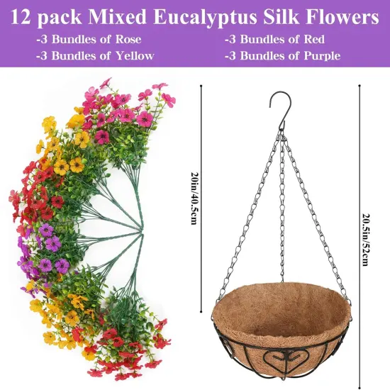 Artificial Hanging Flowers with Basket (Colorful) {2}