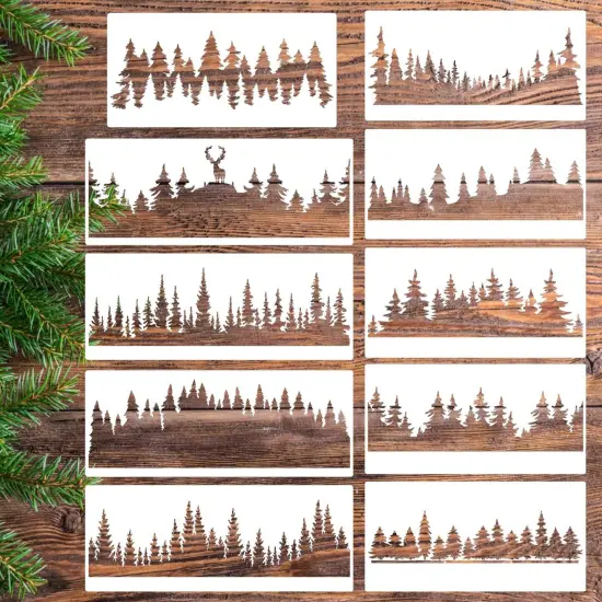 Pine Tree Stencils Tree Stencil Forest Stencil Wood Burning Stencils Patterns Reusable Drawing Templates for Painting on Wood Wall Fabric Furniture {1}