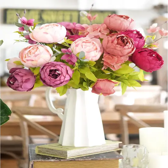 Artificial Peonies & Hydrangeas Bouquet &ndash; Silk Floral Centerpiece for Wedding & Home Decor {6}