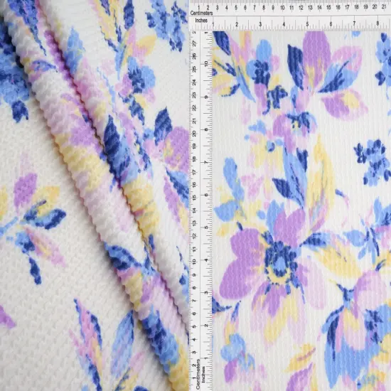 1 Yard Cozy Double Knit Floral Print Fabric Stretch Polyester Rayon Spandex 56/57 Inches Wide IVORY {1}