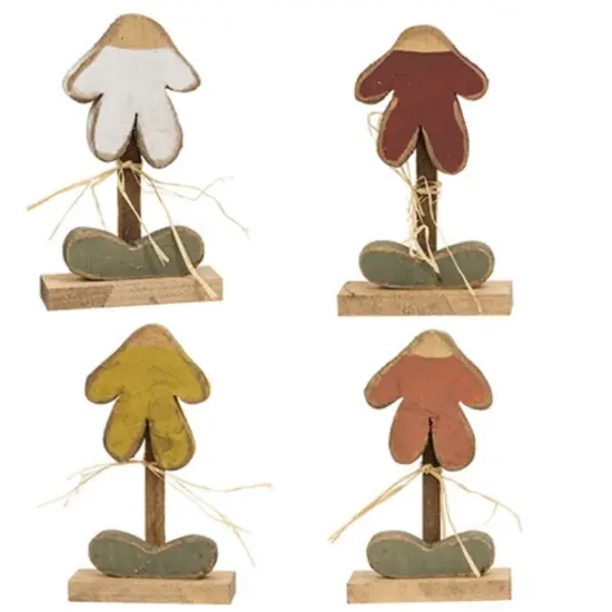 Rustic Wood Drooping Daisy Figurines with Raffia Bows 4 Asstd. {1}