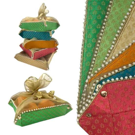 2ct Gift Basket Indian Mithai Box Brocade Jewelry Organizer Box for Shagun Return Gifts Traditional Style Sweets Box Wedding Favor Housewarming Gift {1}