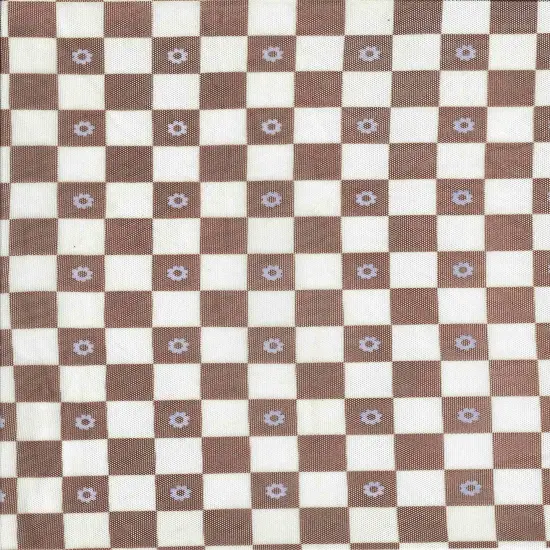 1 Yard Polyester Spandex 80 GSM Mesh Fabric, Flower Checker Print Lightweight Soft Stretch 54" Width IVORY/BROWN {1}