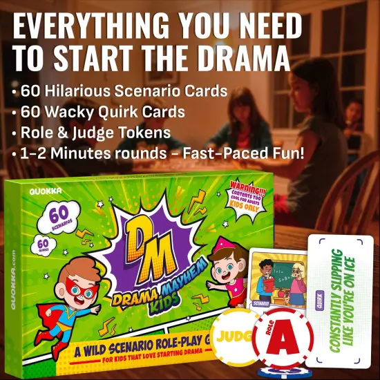 QUOKKA Charades Game for Kids &ndash; Acting & Improv Game with 120 Scenario & Quirk Cards &ndash; Fun Act It Out Theater Games Night | Drama Mayhem Original Pack {3}