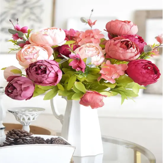 Artificial Peonies & Hydrangeas Bouquet &ndash; Silk Floral Centerpiece for Wedding & Home Decor {3}