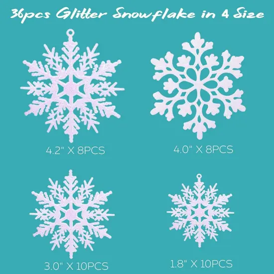 36 Pack Plastic White Snowflake Ornaments - White {4}