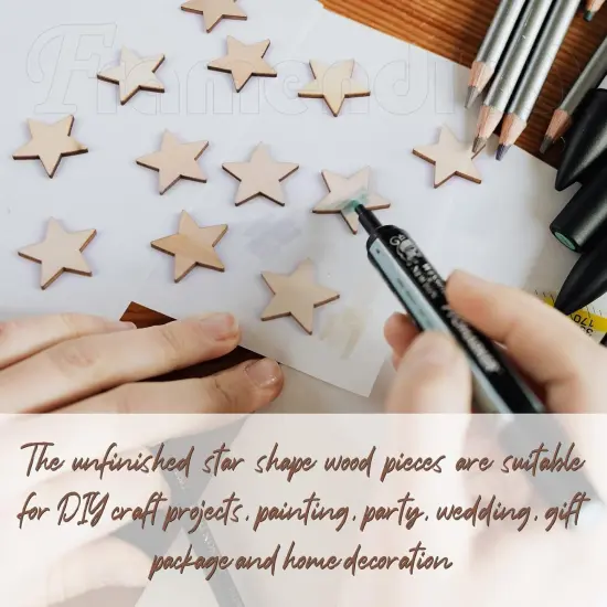 100 Pack Wood Stars Cutouts Unfinished Wooden Pieces Blank Slices {4}