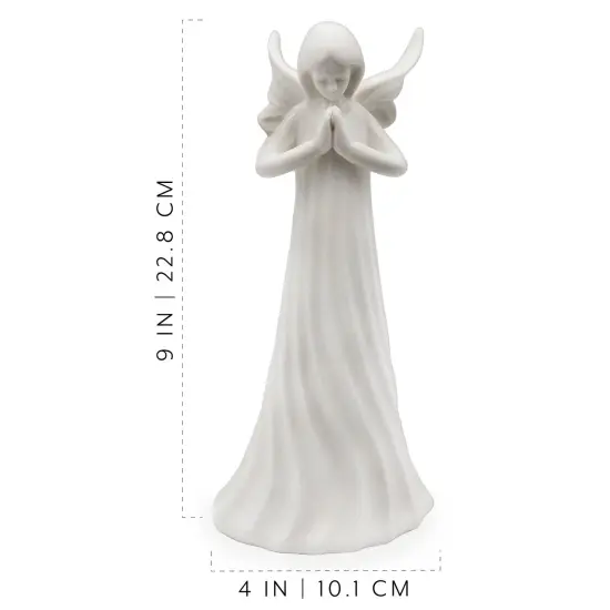 White Ceramic Praying Angel Figurine 9in Guardian Statue {6}