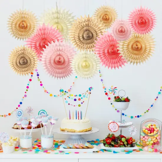 12PCS Paper Fans Champagne Gold Beige Boho Party Decorations Tissue Paper Flowers Decorations {2}