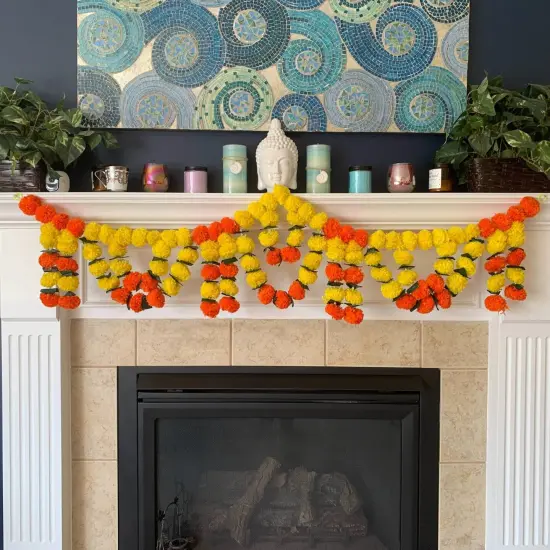 5 Feet Marigold Yellow Orange Door Toran Hanging Valance Festival Garland Indian Wedding Decor Indoor Outdoor Bandarwal Pooja Decor Diwali Decoration {1}