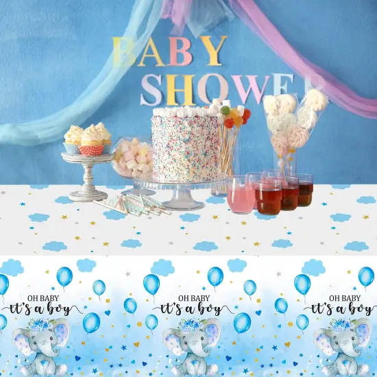 3 Pack Elephant Baby Shower Tablecloth Decorations-54 x 108 Inch, Blue {5}
