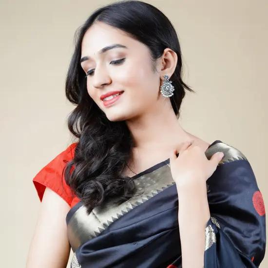 Indian Oxidized Jhumka Earrings for Women - Round Oxidized Jhumki Ethnic Chandbali Earrings Faux Pearls with Oxidized Platting Bollywood Style Dangle Earring Jewelry for Bride Gift for Her Ruby {4}