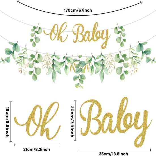 Greenery Baby Shower Banner Eucalyptus Leaves Tablecloth {2}
