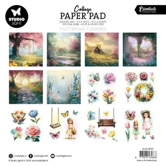 Studio Light Essentials Collage Paper Pad 8"X8" 24 Sheets-Fluttering FLowers {3}