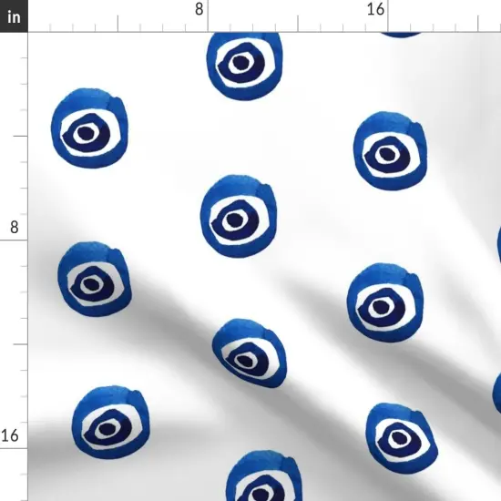 Various Fabrics by the Yard or Fat Quarter Evil Eye Luck Watercolor Turkey Greek White Blue Mod Circle Custom Printed Fabric by Spoonflower {2}