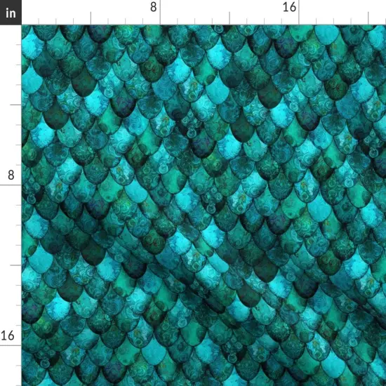 Various Fabrics by the Yard or Fat Quarter Dark Teal Green Mermaid Scales Siren Fish Scale Folklore Aquatic Custom Printed Fabric by Spoonflower {2}