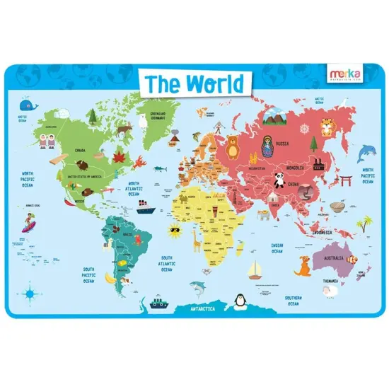 merka Kids Placemat Kids World Map Kids Placemats For Dining Table World Atlas Map Countries Continents and Oceans Non-Slip Reusable Placemats {1}