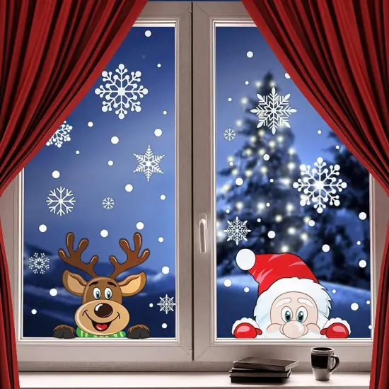 300 PCS 8 Sheet Christmas Snowflake Window Cling Stickers - Colorful {1}