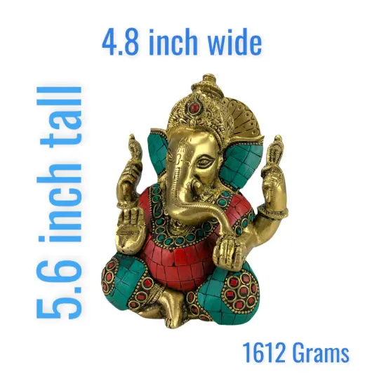 Brass Ganesha Statue Idol Showpiece Ganpati Figurine God of Luck and Success Home Decoration Elephant God Return Gifts for Housewarming Pooja Diwali Decoration {5}