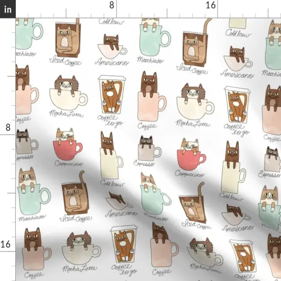 Various Fabrics by the Yard or Fat Quarter Coffee Cats Pets Funny Watercolor Cat Kitty Latte Espresso Custom Printed Fabric by Spoonflower {2}
