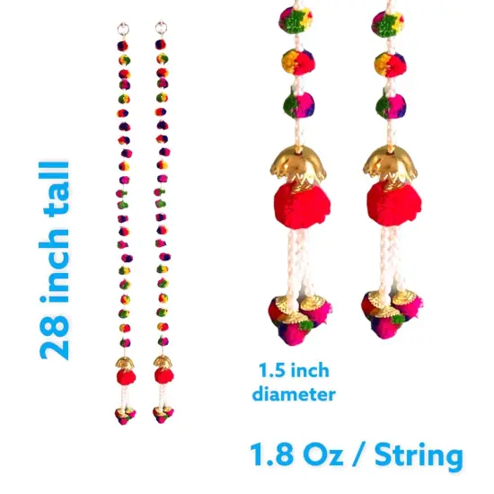 4 Strings Pompom Wall Hanging Party Backdrop Multicolor Pompom Garland Diwali Decoration Indian Wedding Favor Tapestry Wall Hanging Housewarming Gift {2}